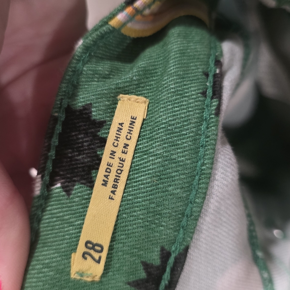 Anthropologie Maeve The Cigarette Slim Jeans Green Heart Print Denim 28 - Picture 4 of 8
